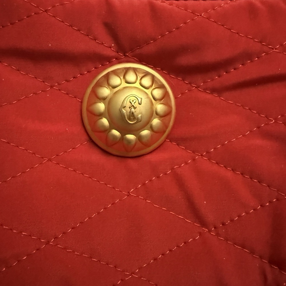 Vintage Cacharel Cosmetic Pouch Makeup Bag Red Quilted Gold‎ Sun Button & Zipper - Picture 3 of 10